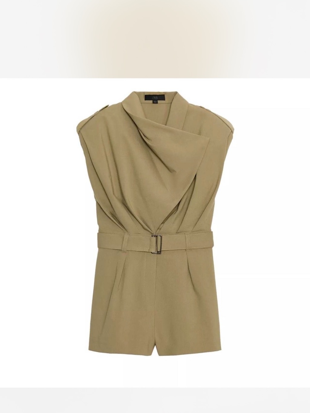 Sleeveless Khaki Utility Romper with Belt